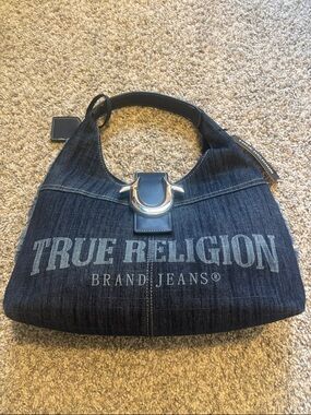 NWT True Religion Indigo Denim Logo Hobo with Silver Hardware